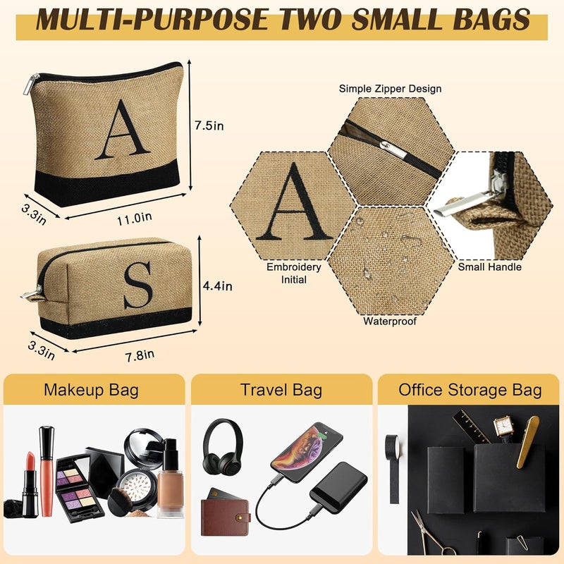 YOOLIFE Gifts for Women - Initial Jute Tote Bag & 2 Makeup Bag, Valentine Day Gifts for Her Women Teacher Wife Mom Friend - Image 5